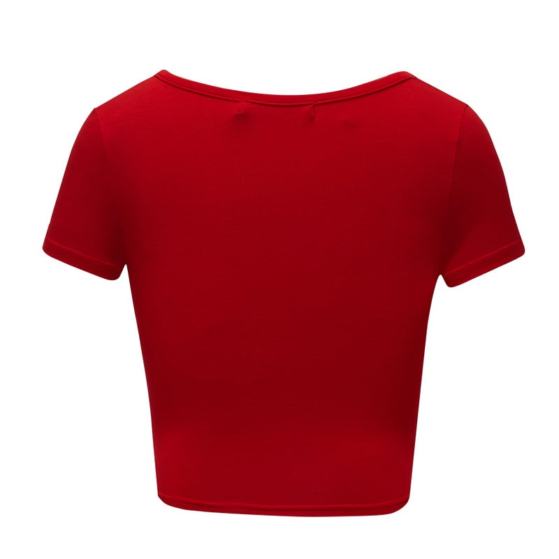 OThread & Co. Women's Basic Crop Tops Stretchy Casual Scoop Neck Cap Sleeve Shirt (Medium, Red) - Image 4